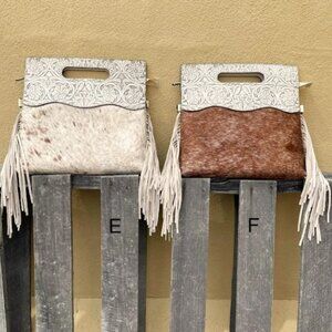 Cowhide and Off White Tooled Leather Concealed Carry Purse